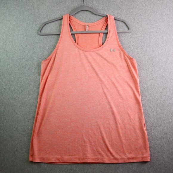 Womens Under Armour Tank Top Medium Pink Peach Heat Gear Loose Fit Athletic - Picture 12 of 12